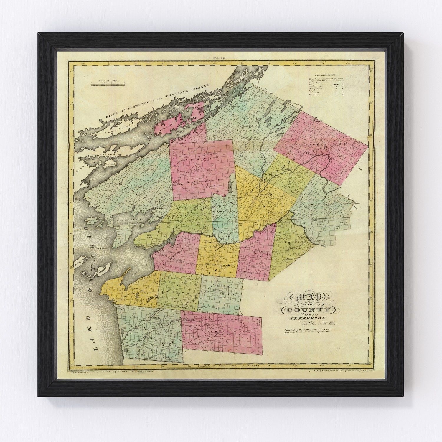 Vintage Map of Jefferson County, New York 1829