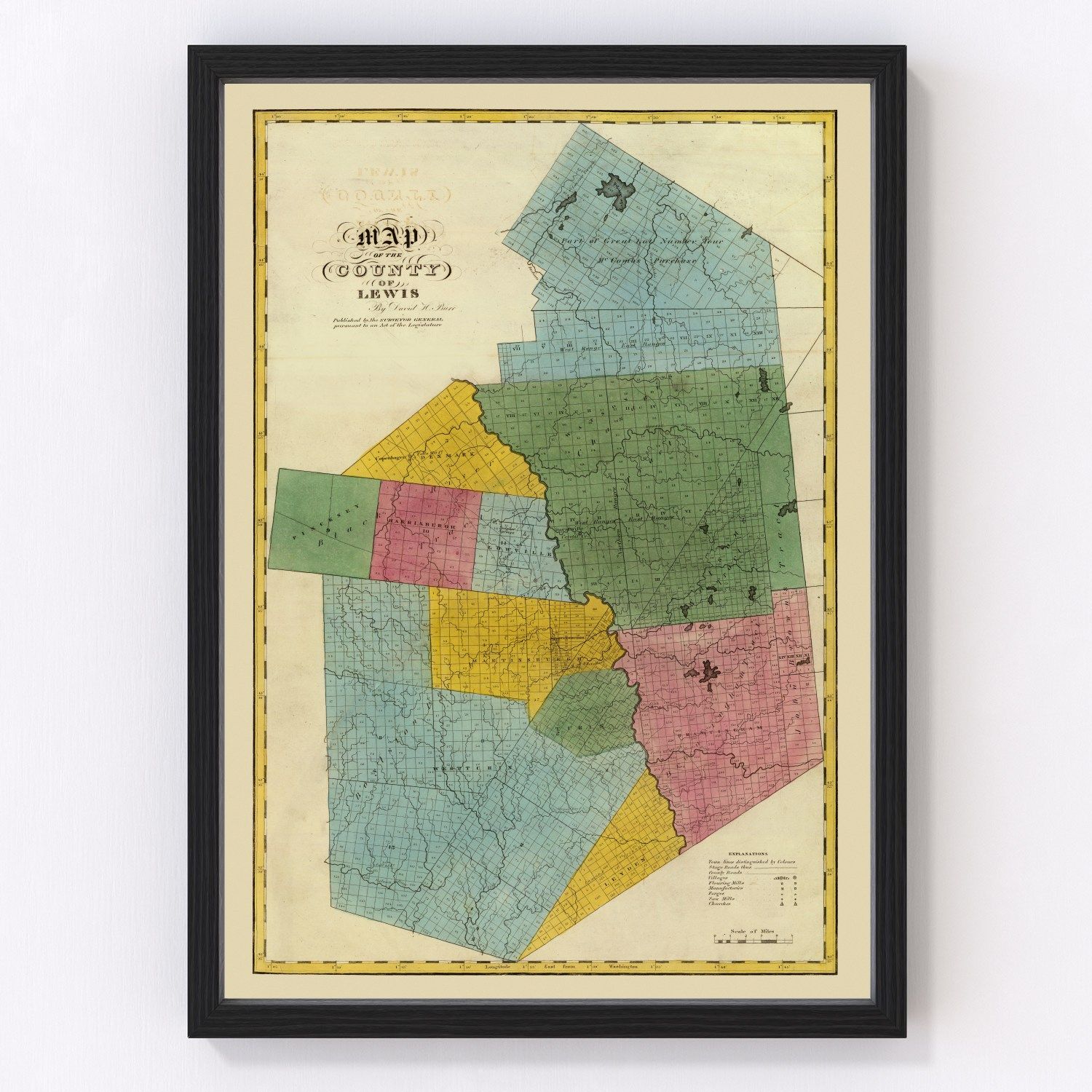 Vintage Map of Lewis County, New York 1829