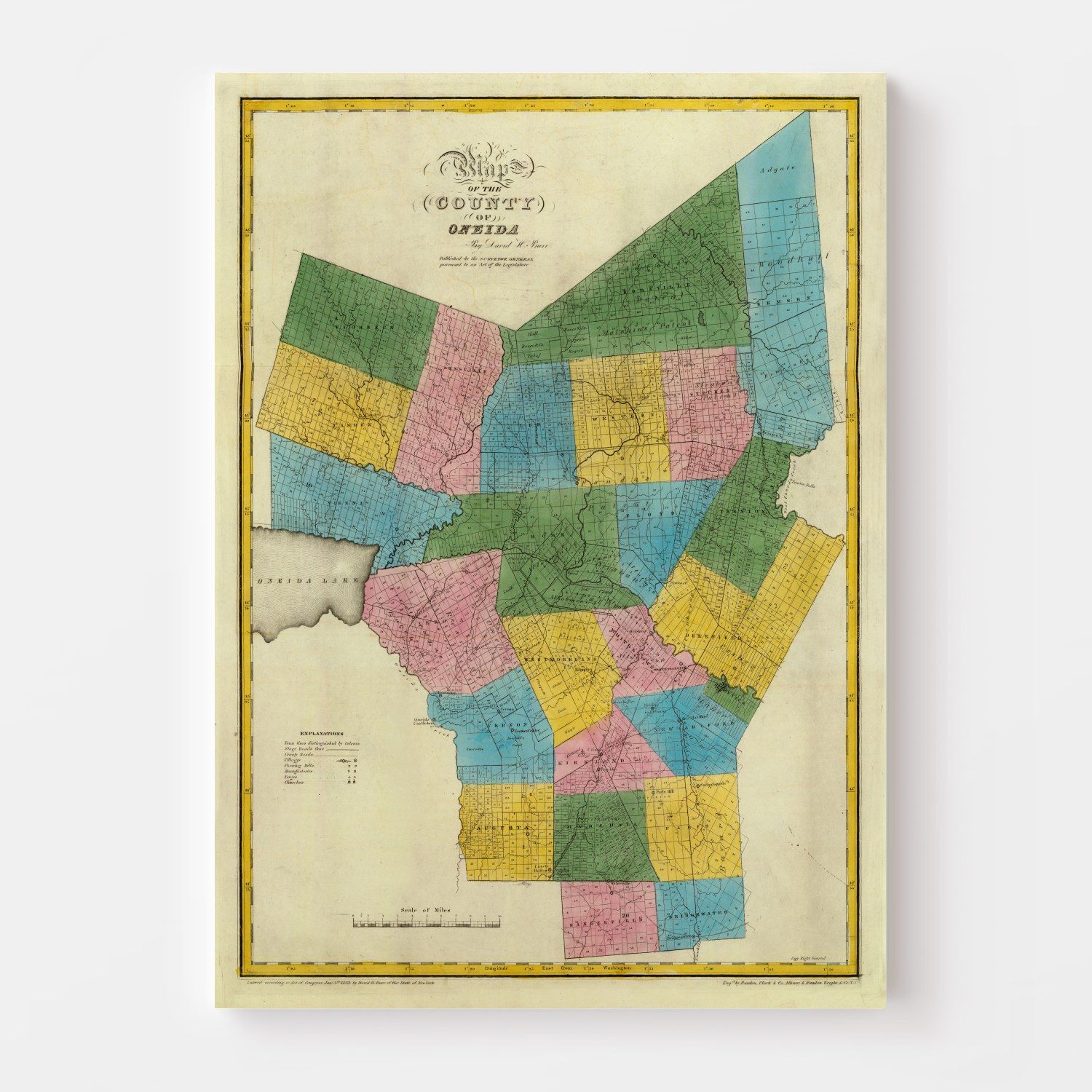 Vintage Map of Oneida County, New York 1829