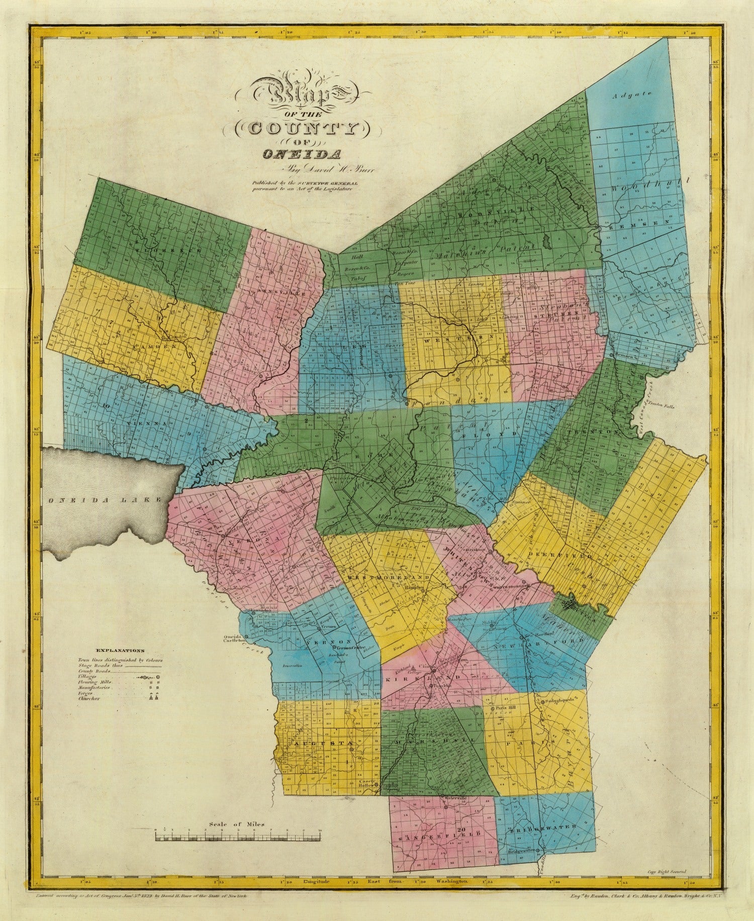 Vintage Map of Oneida County, New York 1829