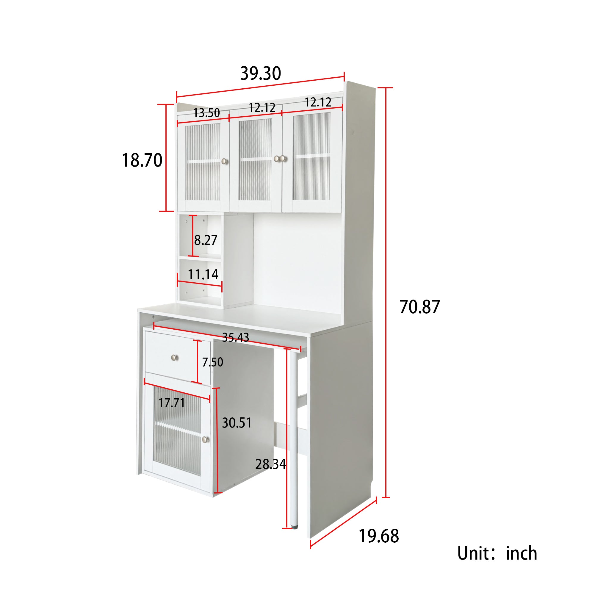 Computer Desk with glass door for Home Office or Study desk,  Bookshelf & Hutch, Computer Desk with 90 Degree Rotating Desktop,Large Working Space