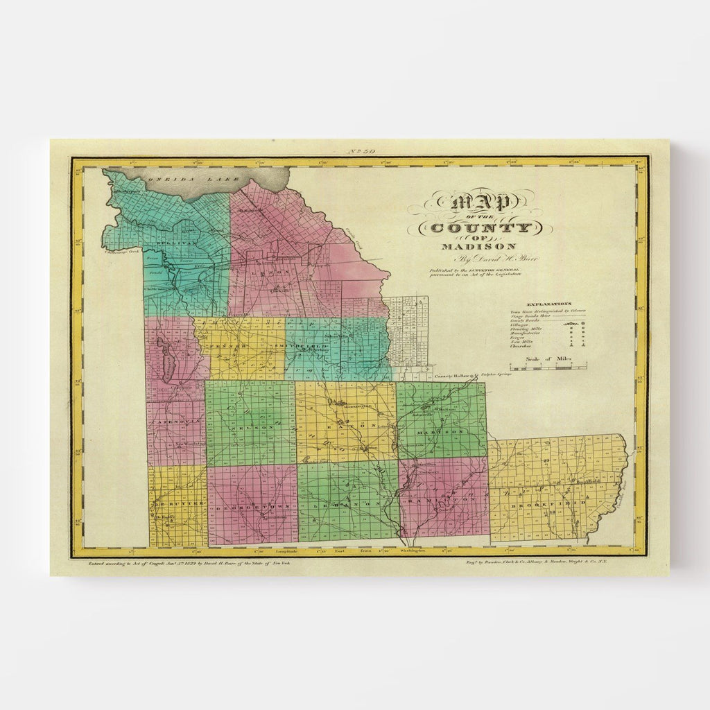 Vintage Map of Madison County, New York 1829