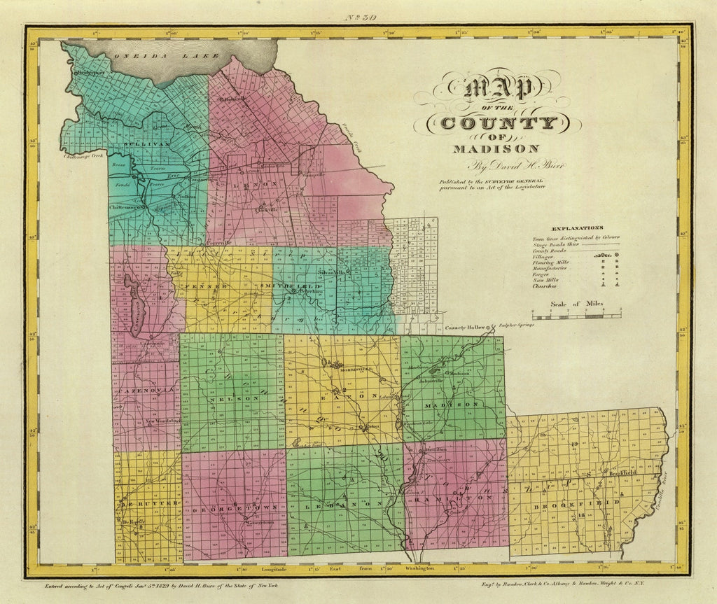 Vintage Map of Madison County, New York 1829