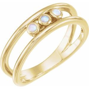 14K Yellow Gold Natural White Opal Three-Stone Bezel-Set Ring