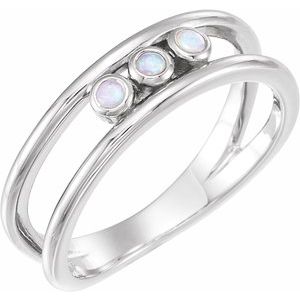 Sterling Silver Natural White Opal Three-Stone Bezel-Set Ring