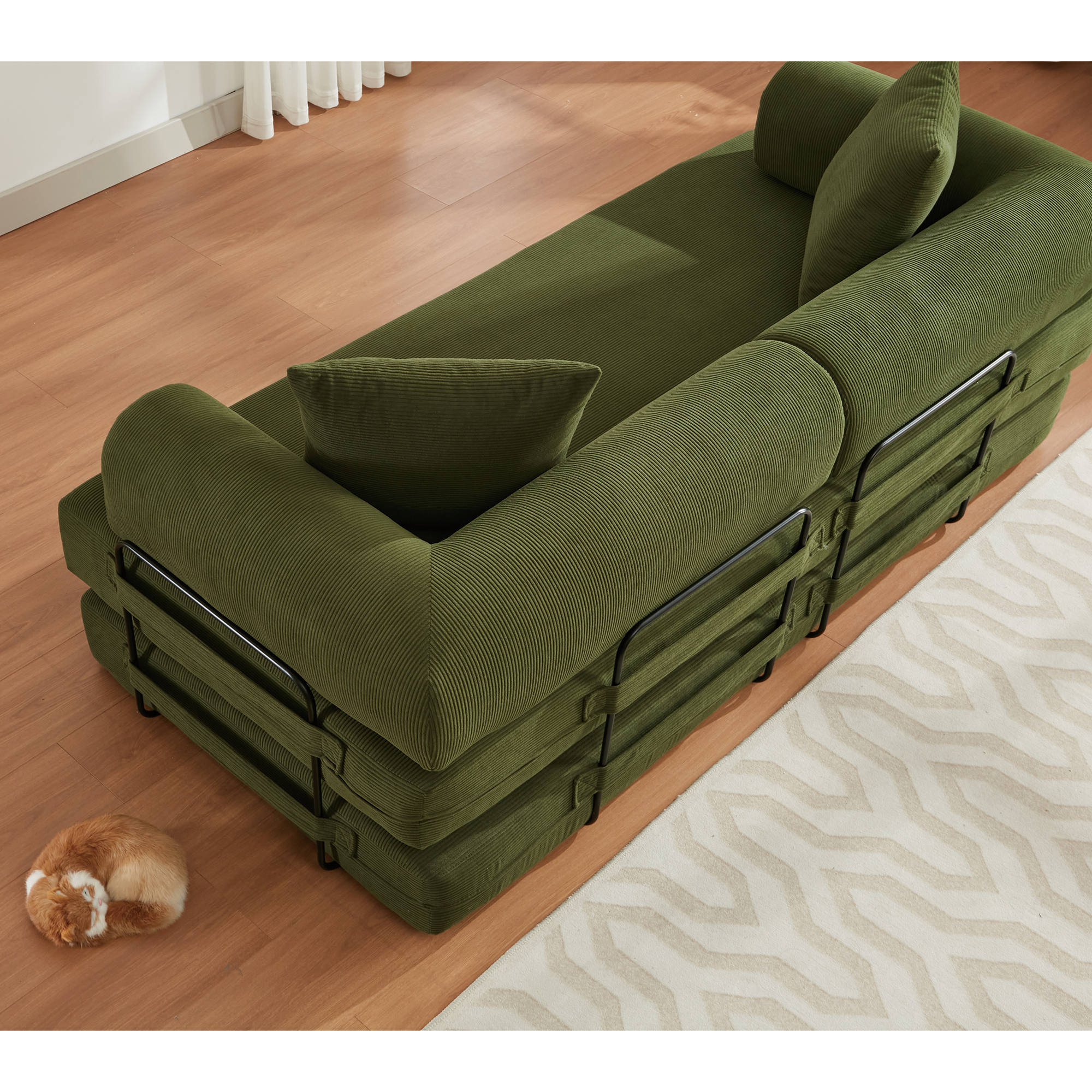 [NEW ARRIVED] [VIDEO PROVIDED] 78.5' Folding Convertible Out Sleeper Sofa Bed,4-in-1 DIY Combination Convertible  Sofa, 3 seat, Folding Sleeper Sofa, King Size , Bedroom,Apartment,Corduroy,Green