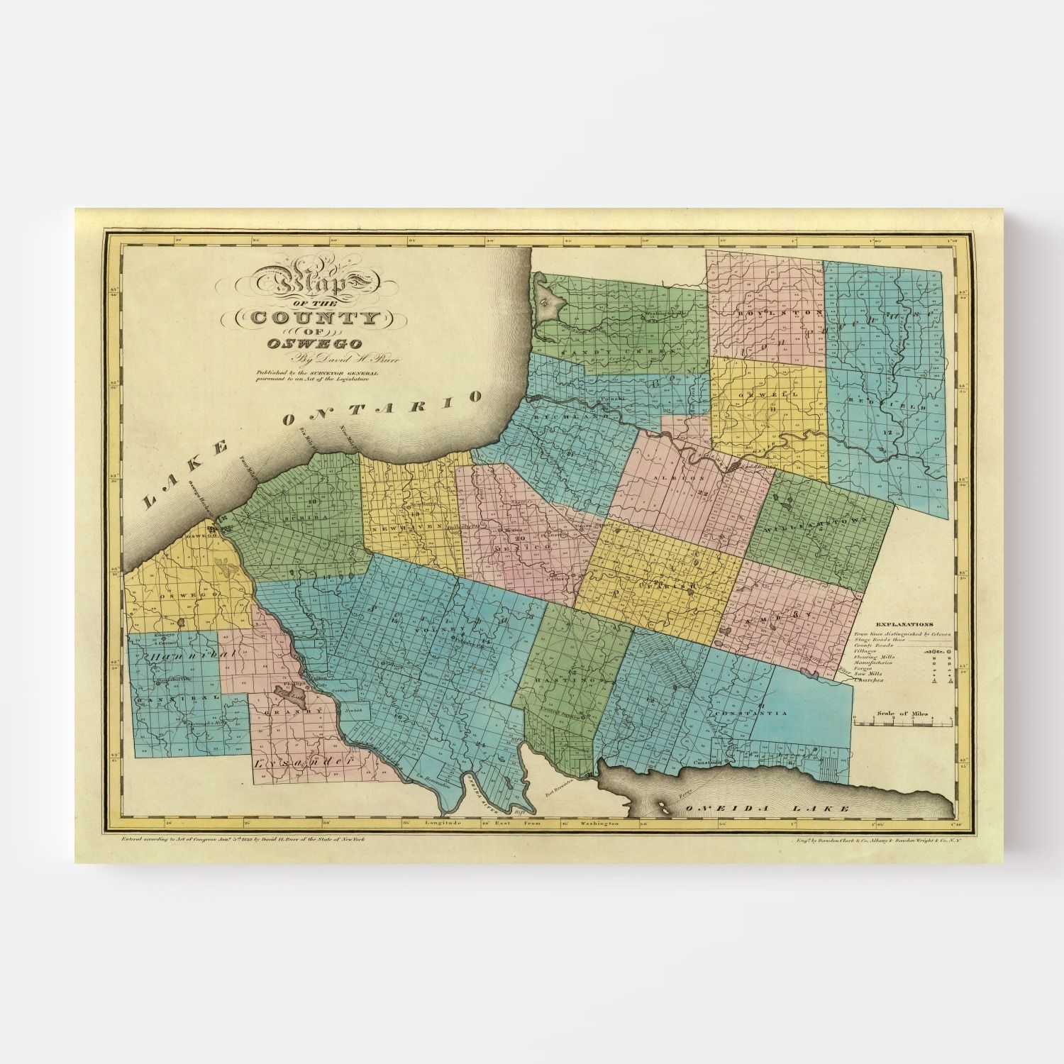 Vintage Map of Oswego County, New York 1829