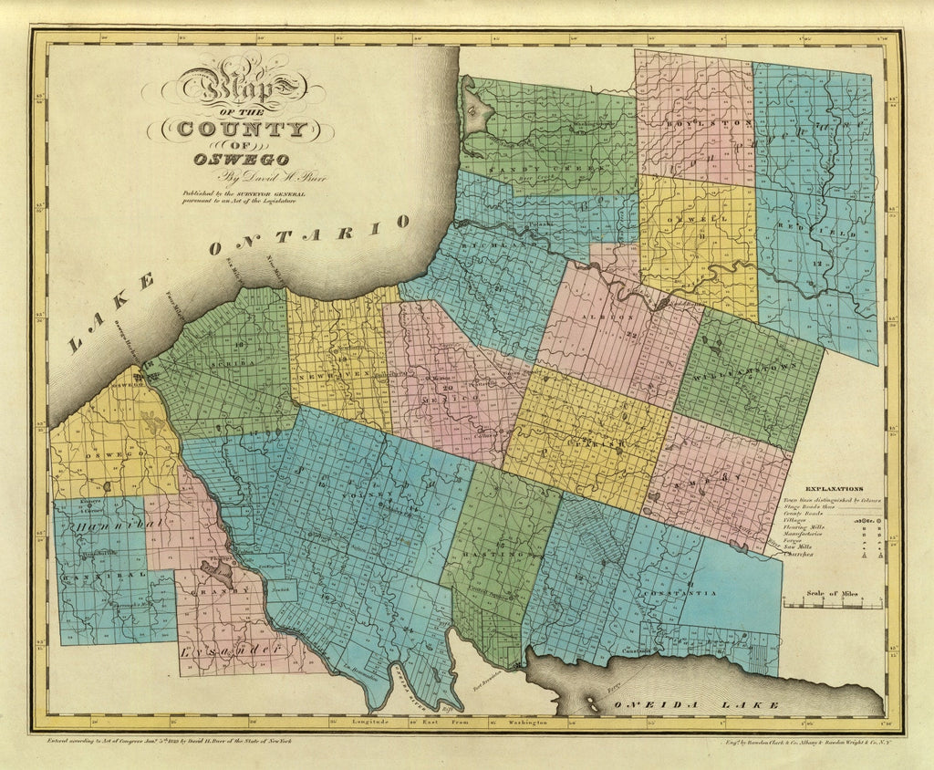 Vintage Map of Oswego County, New York 1829