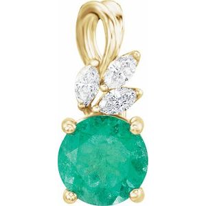 14K Yellow Gold Natural Emerald & 1/10 CTW Natural Diamond Pendant