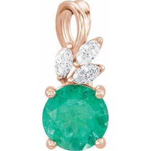 14K Rose Gold Natural Emerald & 1/10 CTW Natural Diamond Pendant