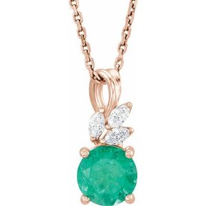 14K Rose Gold Lab-Grown Emerald & 1/10 CTW Natural Diamond 16-18" Necklace