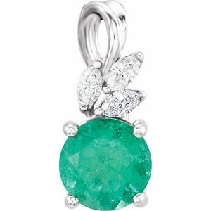 Sterling Silver Natural Emerald & 1/10 CTW Natural Diamond Pendant