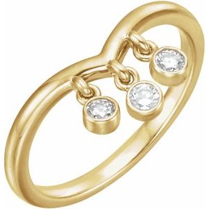 14K Yellow Gold 1/5 CTW Natural Diamond Three-Stone Fringe V Ring