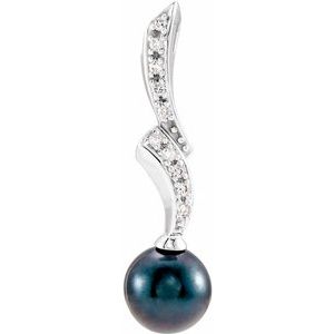 14K White Gold Cultured Black Akoya Pearl & 1/10 CTW Natural Diamond Pendant