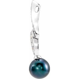 14K White Gold Cultured Black Akoya Pearl & 1/10 CTW Natural Diamond Pendant