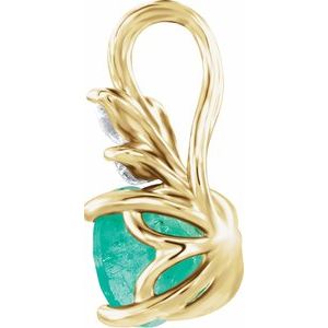 14K Yellow Gold Natural Emerald & 1/10 CTW Natural Diamond Pendant