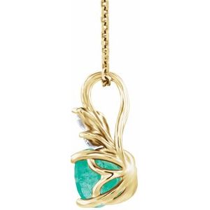 14K Yellow Gold Lab-Grown Emerald & 1/10 CTW Natural Diamond 16-18" Necklace
