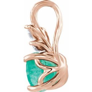 14K Rose Gold Natural Emerald & 1/10 CTW Natural Diamond Pendant