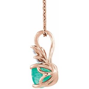 14K Rose Gold Lab-Grown Emerald & 1/10 CTW Natural Diamond 16-18" Necklace