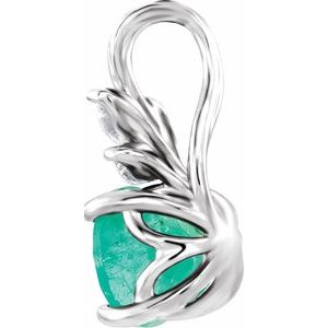 Sterling Silver Lab-Grown Emerald & 1/10 CTW Natural Diamond Pendant