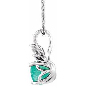 Platinum Lab-Grown Emerald & 1/10 CTW Natural Diamond 16-18" Necklace