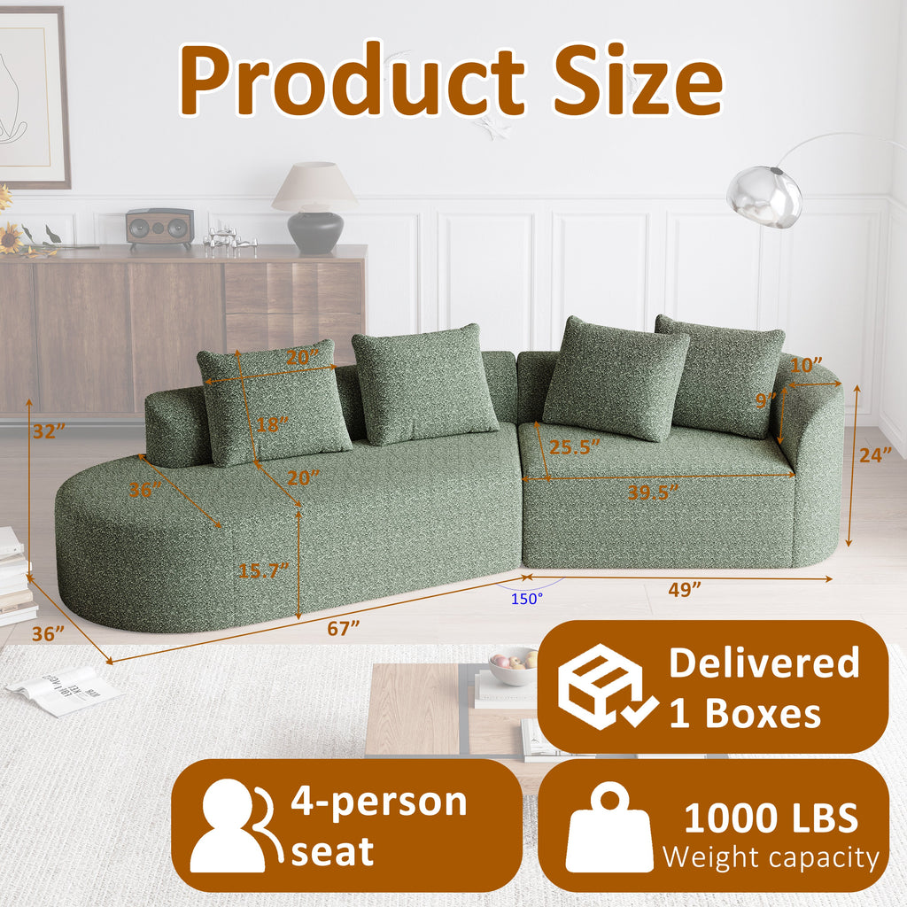 Modern Upholstered Oversized Sectional Sofa, 112-Inch Chenille 4-Seater Extra Deep & Wide Seat Curved Cloud Couch with 4 Throw Pillows, Free Combination Sofa Couch for Living Room,Bedroom