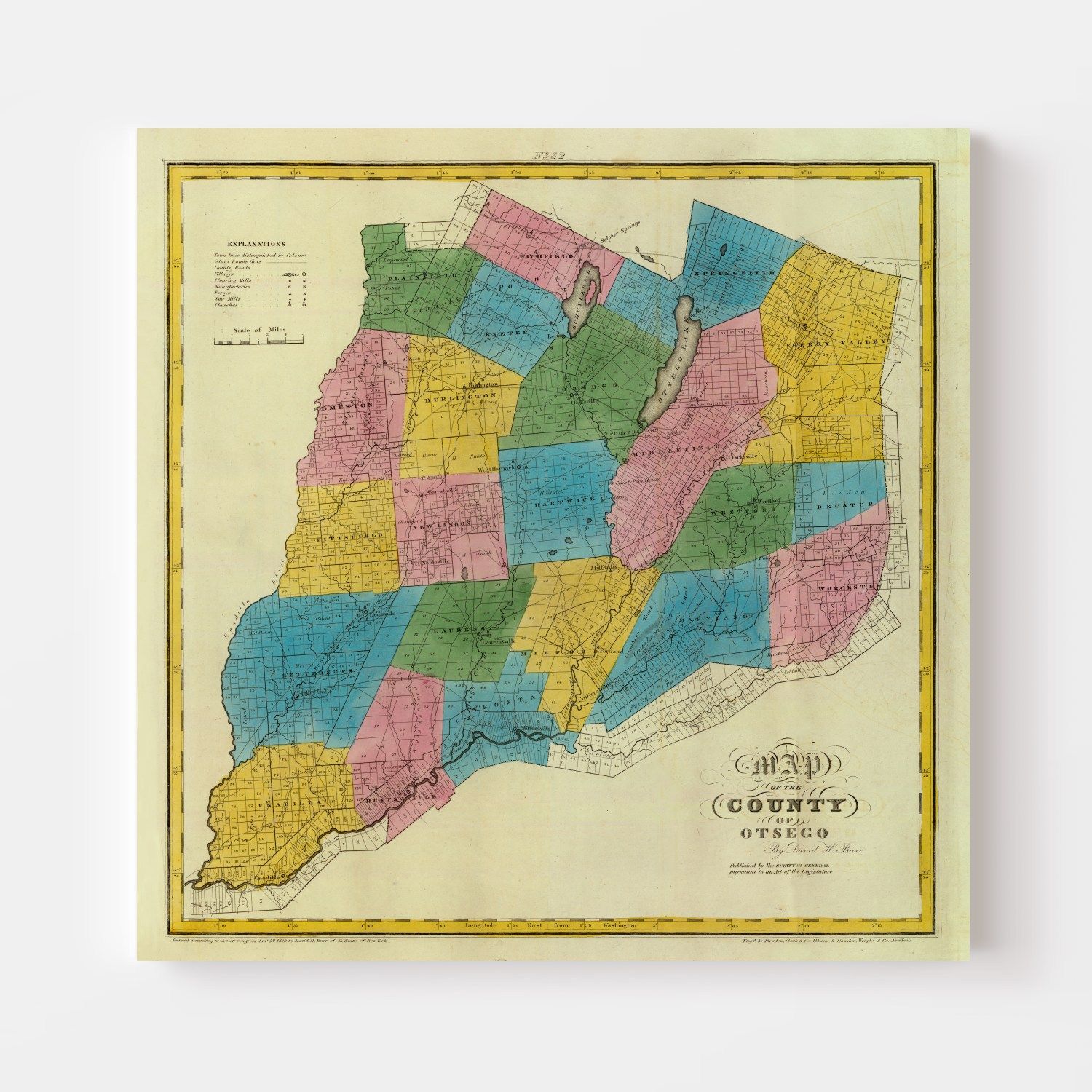 Vintage Map of Otsego County, New York 1829