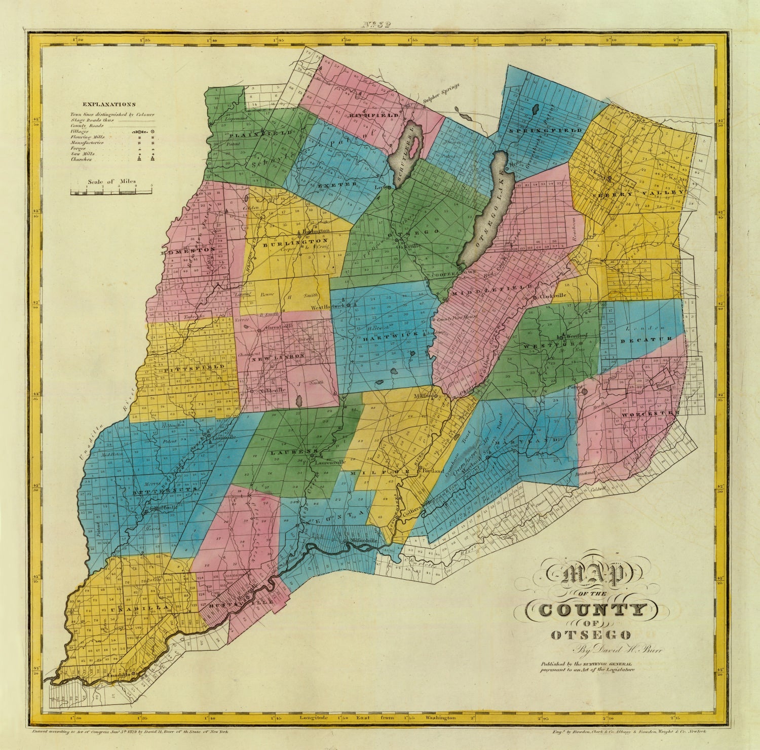 Vintage Map of Otsego County, New York 1829