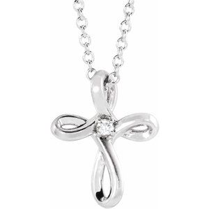 Platinum .015 CTW Natural Diamond Cross 16-18" Necklace