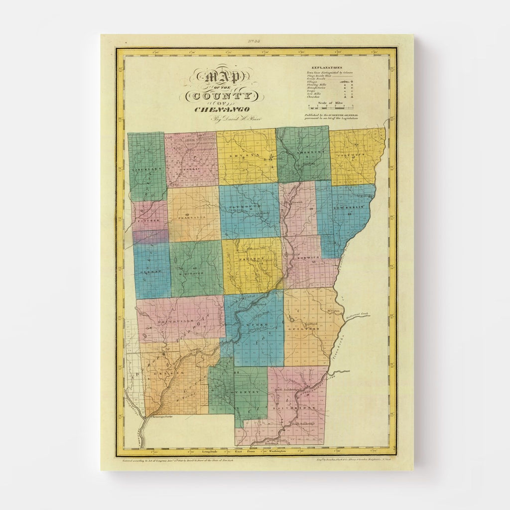Vintage Map of Chenango County, New York 1829