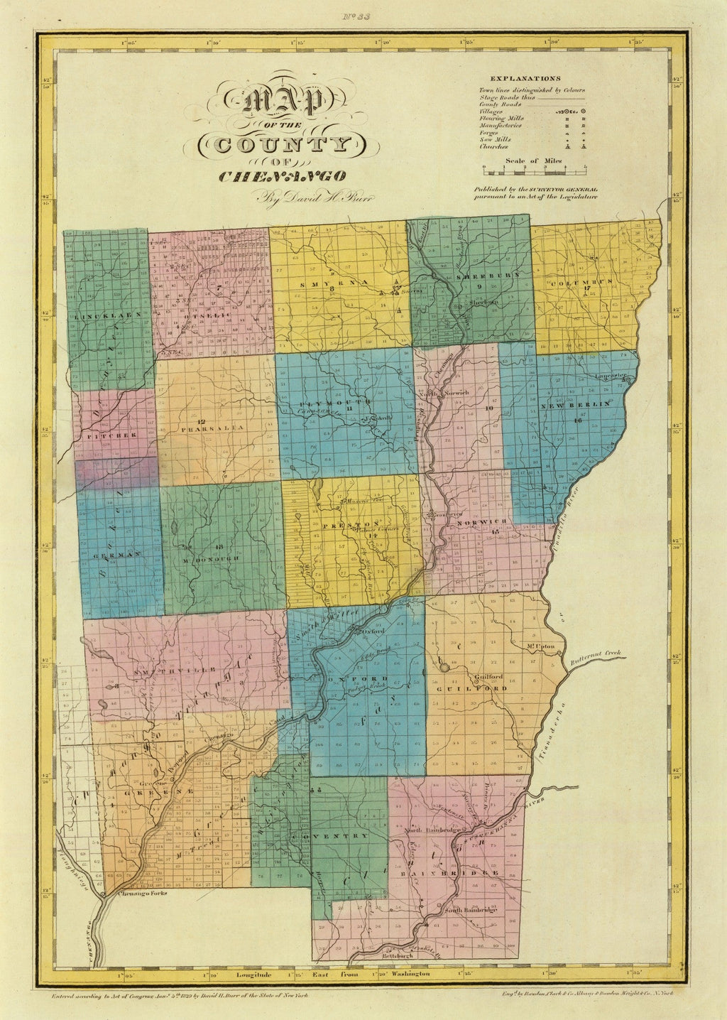Vintage Map of Chenango County, New York 1829