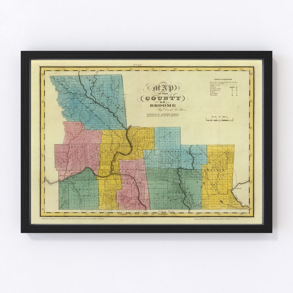 Vintage Map of Broome County, New York 1829