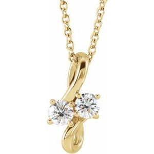 14K Yellow Gold 1/5 CTW Natural Diamond Two-Stone Bypass 16-18" Necklace