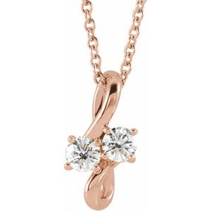 14K Rose Gold 1/5 CTW Natural Diamond Two-Stone Bypass 16-18" Necklace