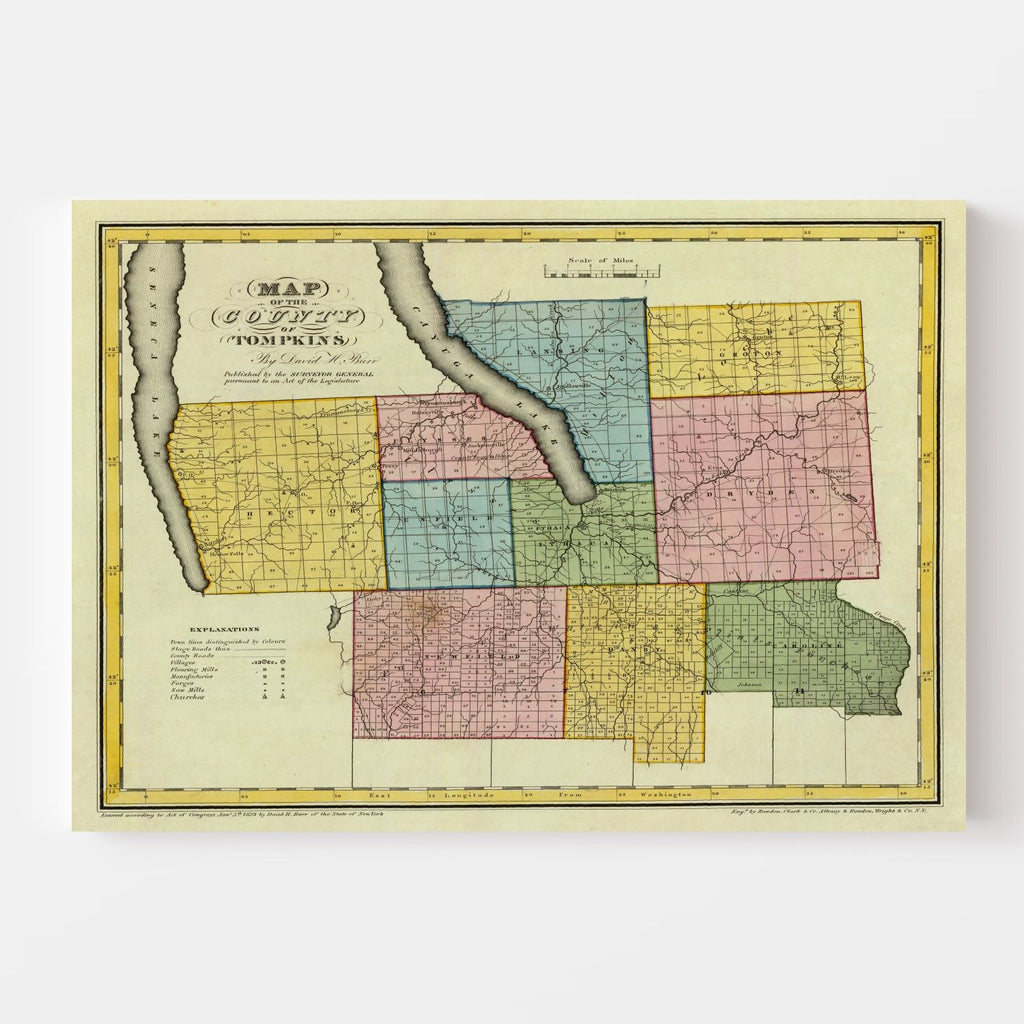 Vintage Map of Tompkins County, New York 1829