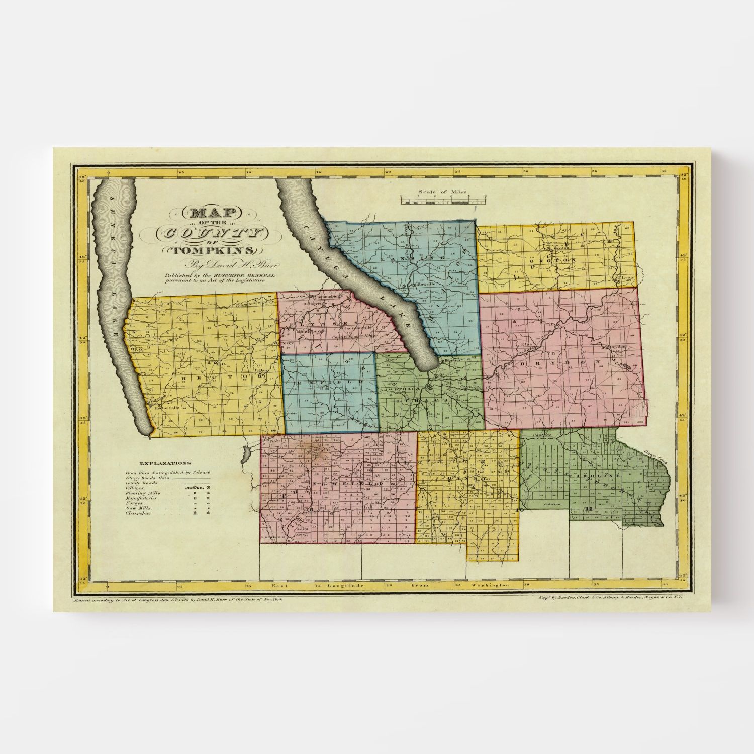Vintage Map of Tompkins County, New York 1829