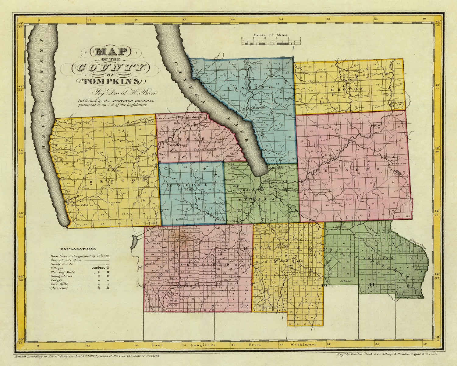 Vintage Map of Tompkins County, New York 1829