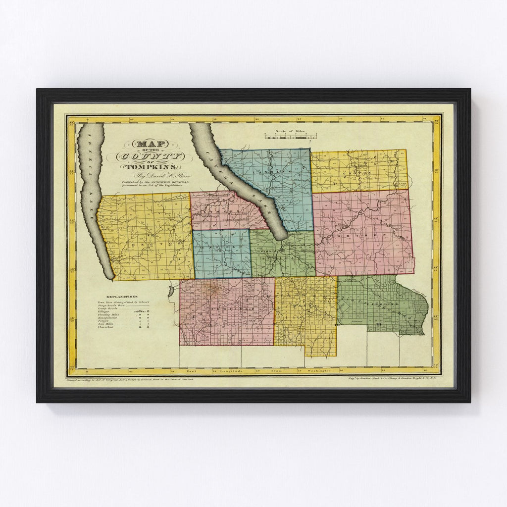 Vintage Map of Tompkins County, New York 1829