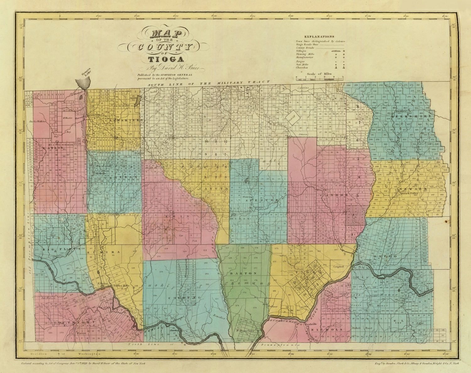 Vintage Map of Tioga County, New York 1829