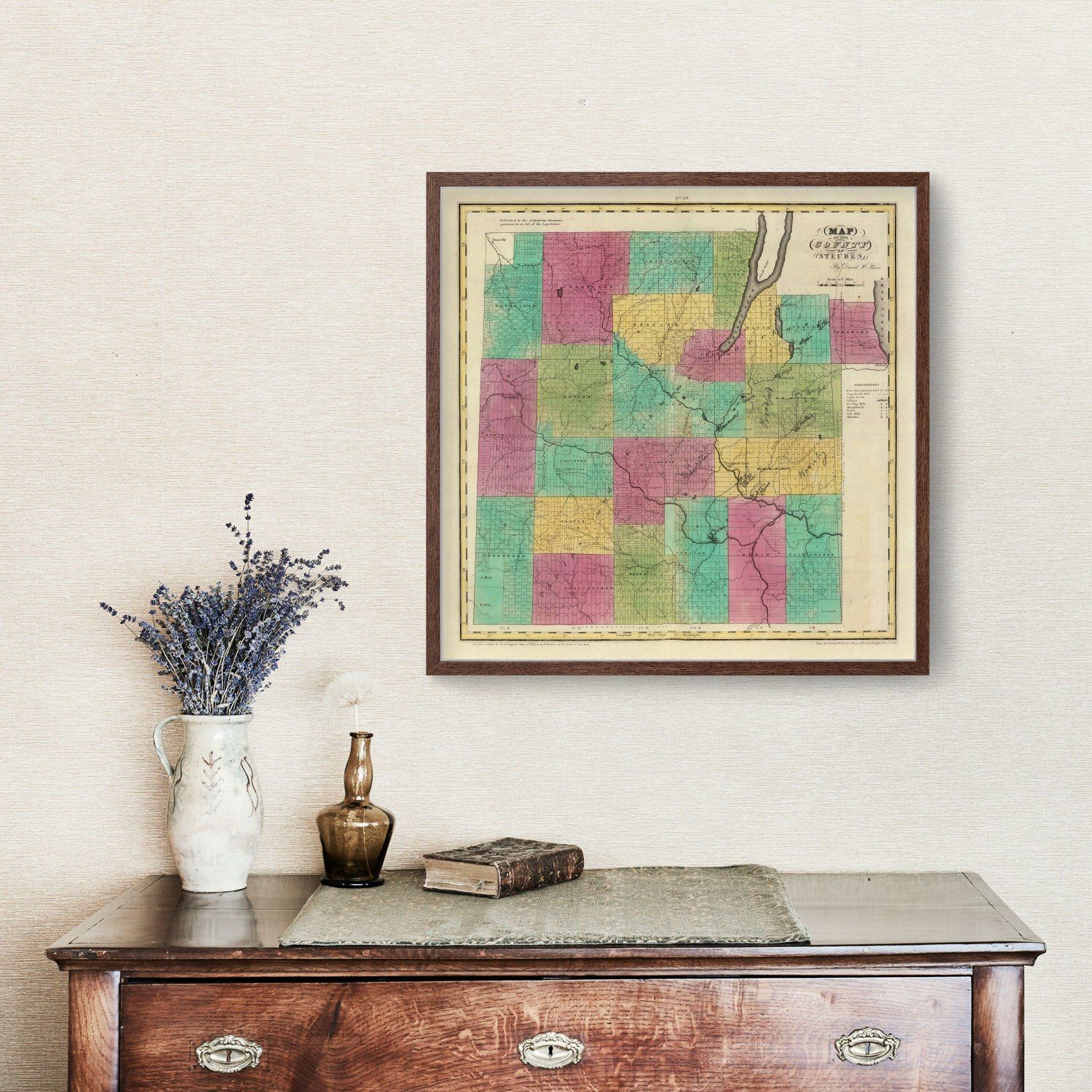 Vintage Map of Steuben County, New York 1829