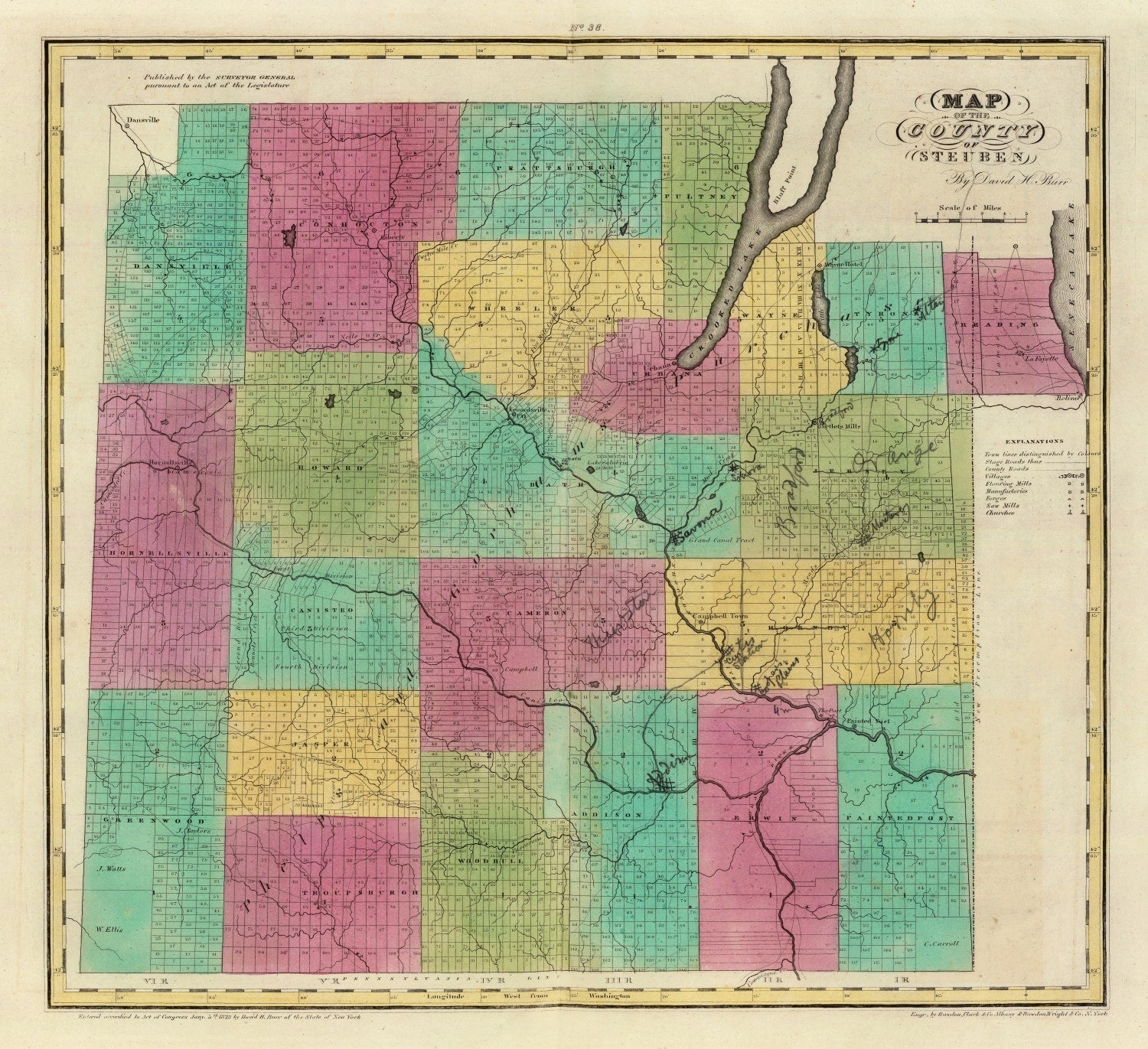 Vintage Map of Steuben County, New York 1829