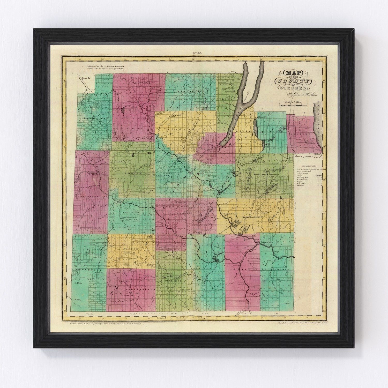 Vintage Map of Steuben County, New York 1829