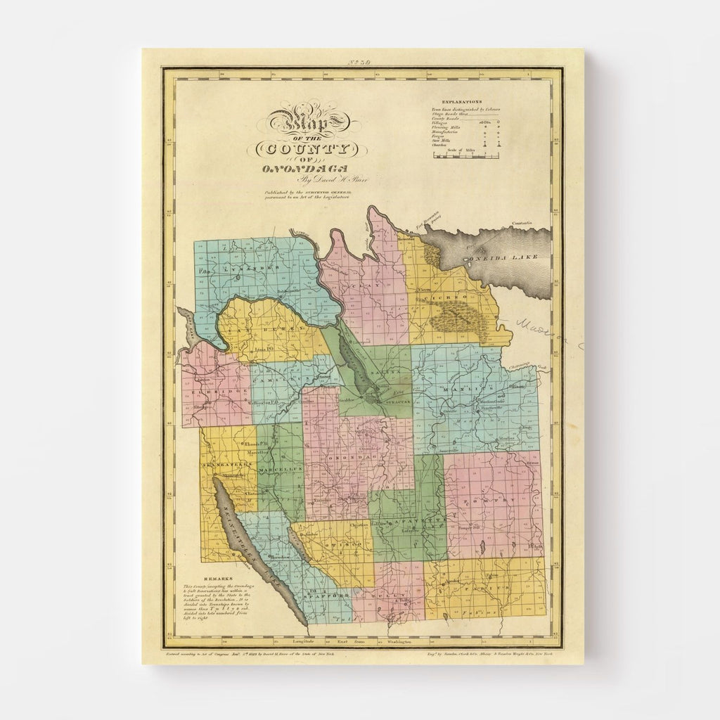 Vintage Map of Onondaga County, New York 1829