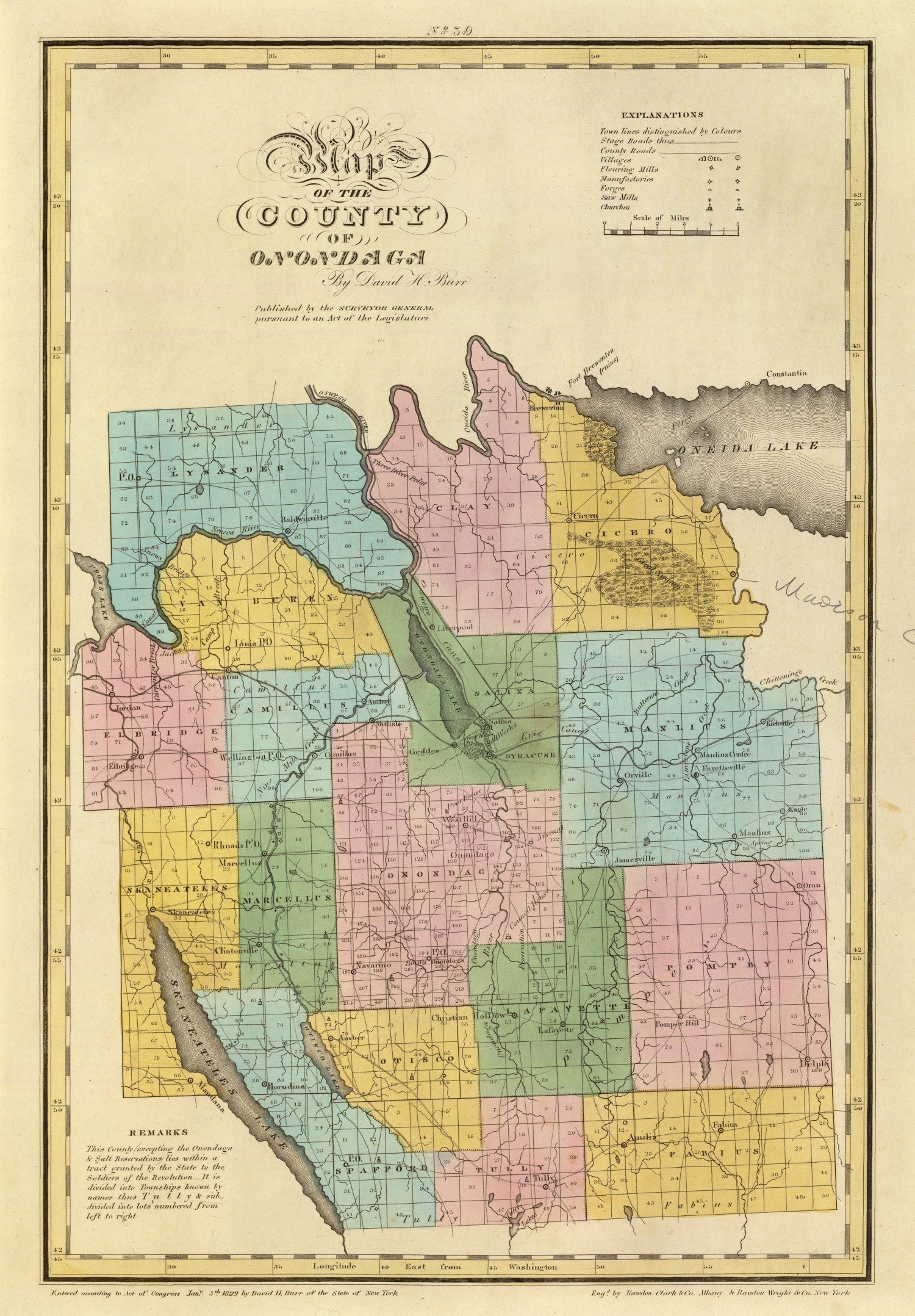 Vintage Map of Onondaga County, New York 1829