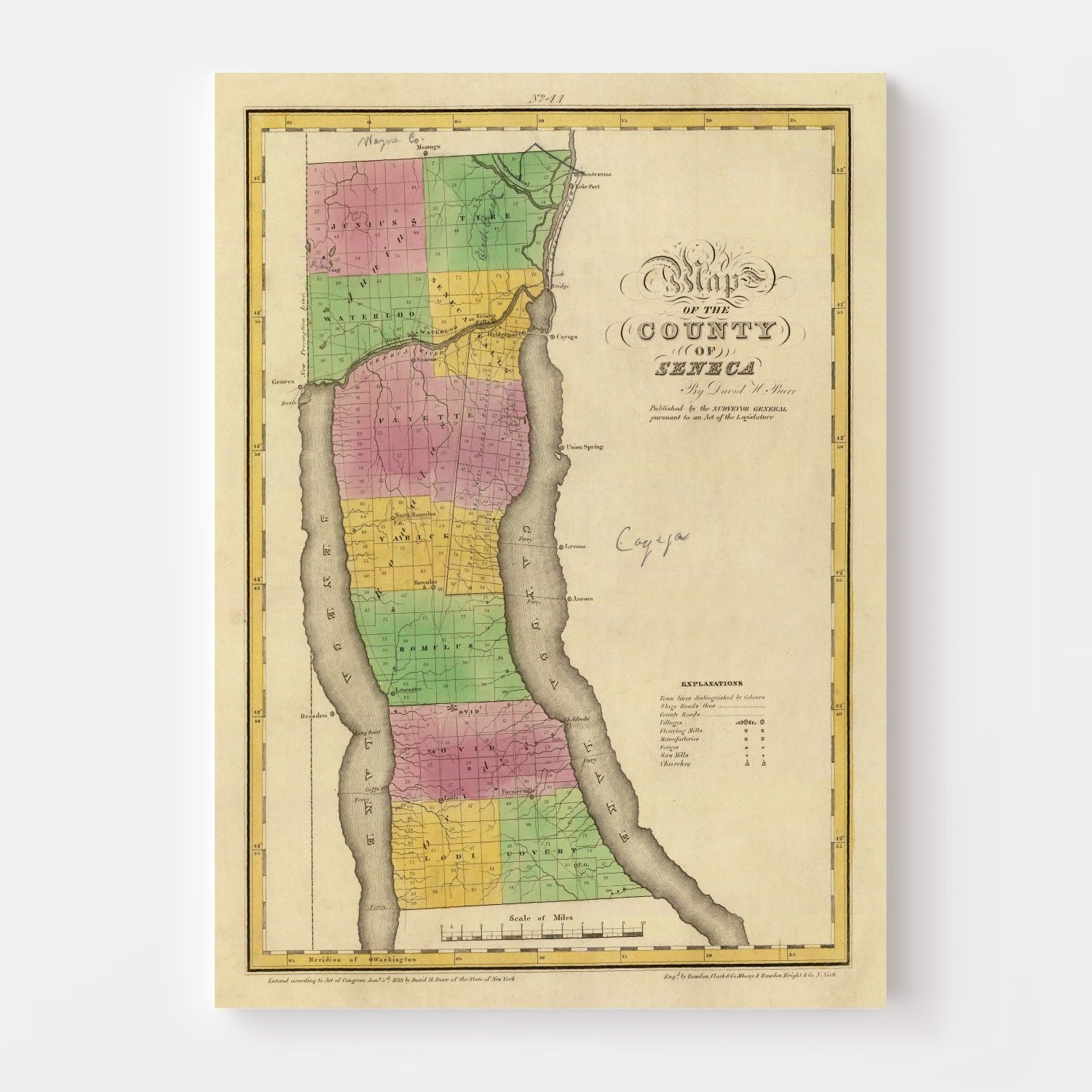 Vintage Map of Seneca County, New York 1829
