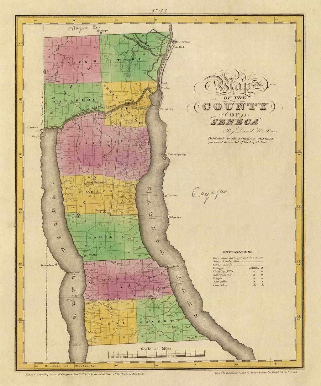 Vintage Map of Seneca County, New York 1829