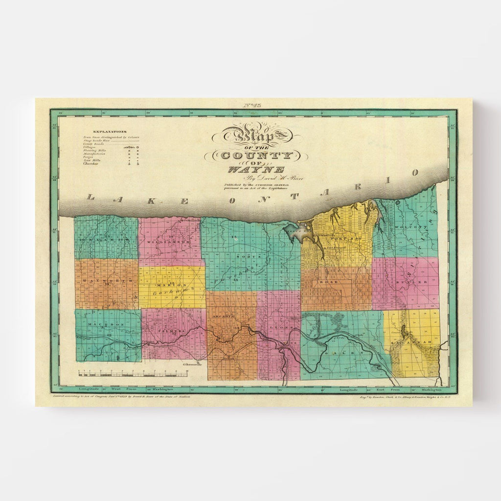 Vintage Map of Wayne County, New York 1829