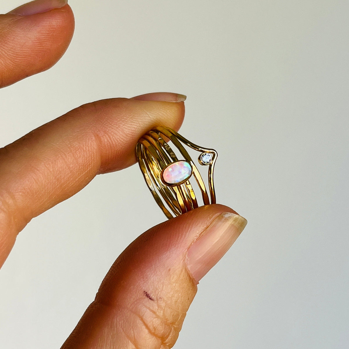 14k gold-fill OVAL OPAL V DIAMOND RING SET