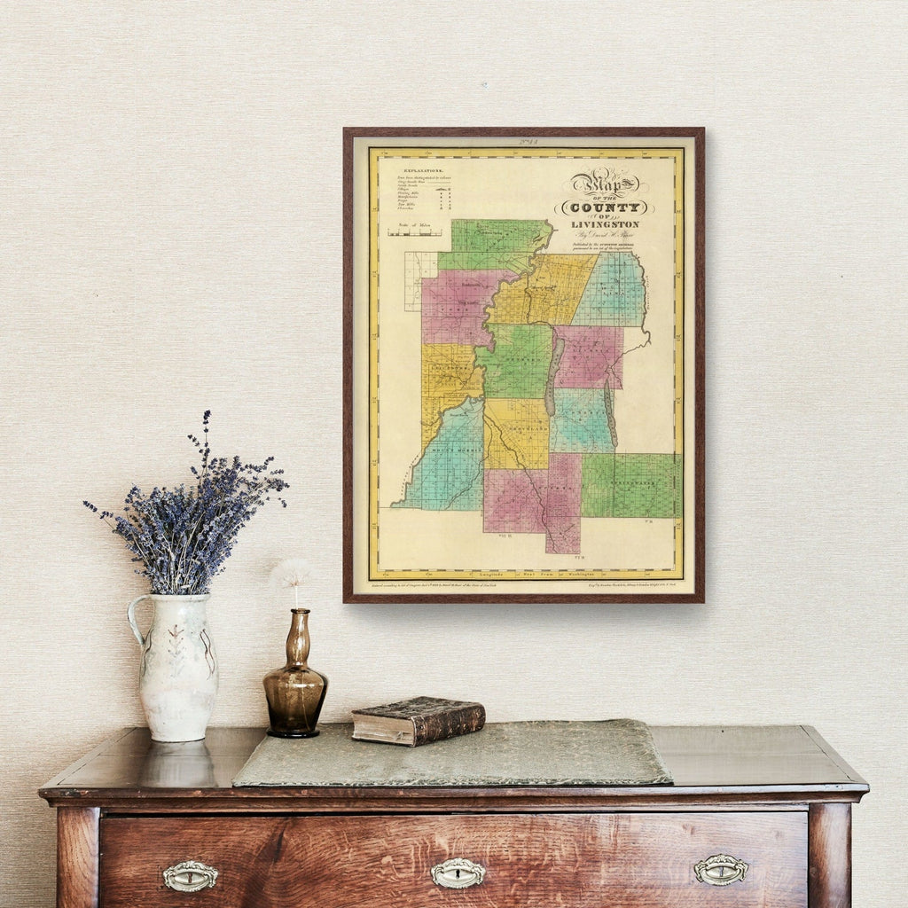 Vintage Map of Livingston County, New York 1829