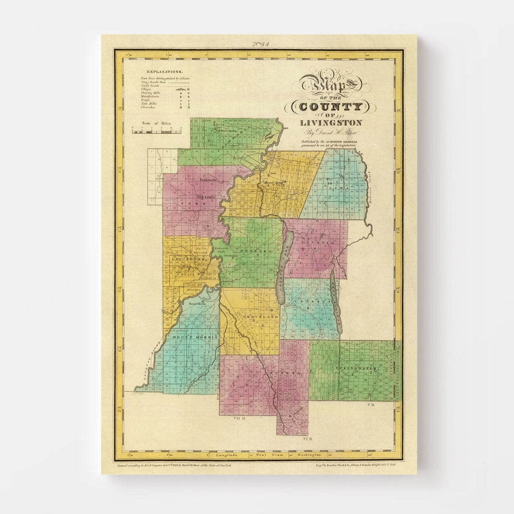 Vintage Map of Livingston County, New York 1829